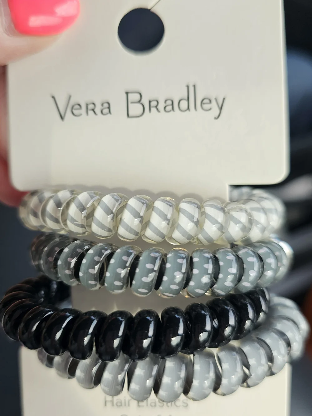 Vera Bradley Pink & Gray Spiral Hair Elastics - Set of 4
